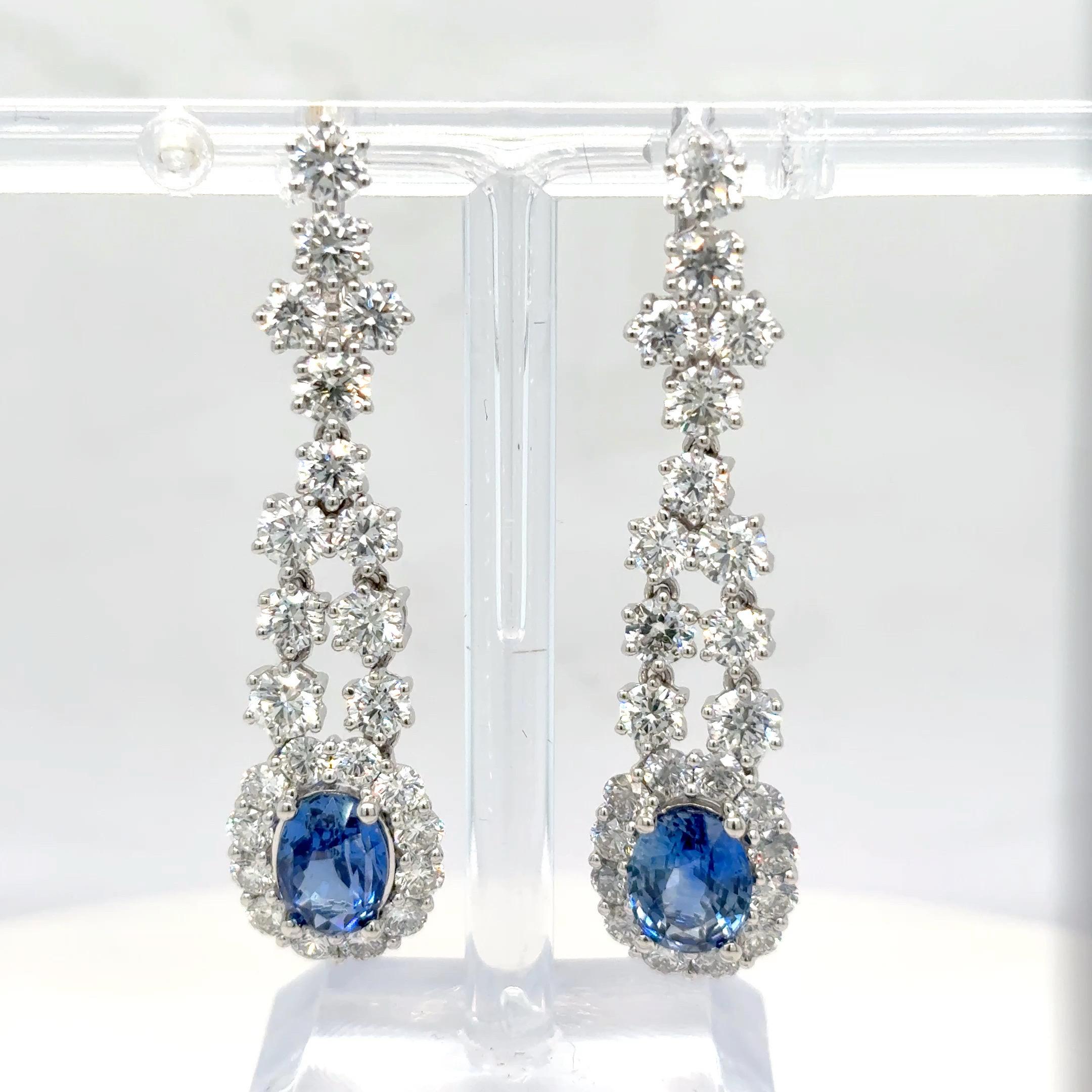 4.37 Carat Oval Cut Sapphire Diamond Platinum Earrings For Sale 6