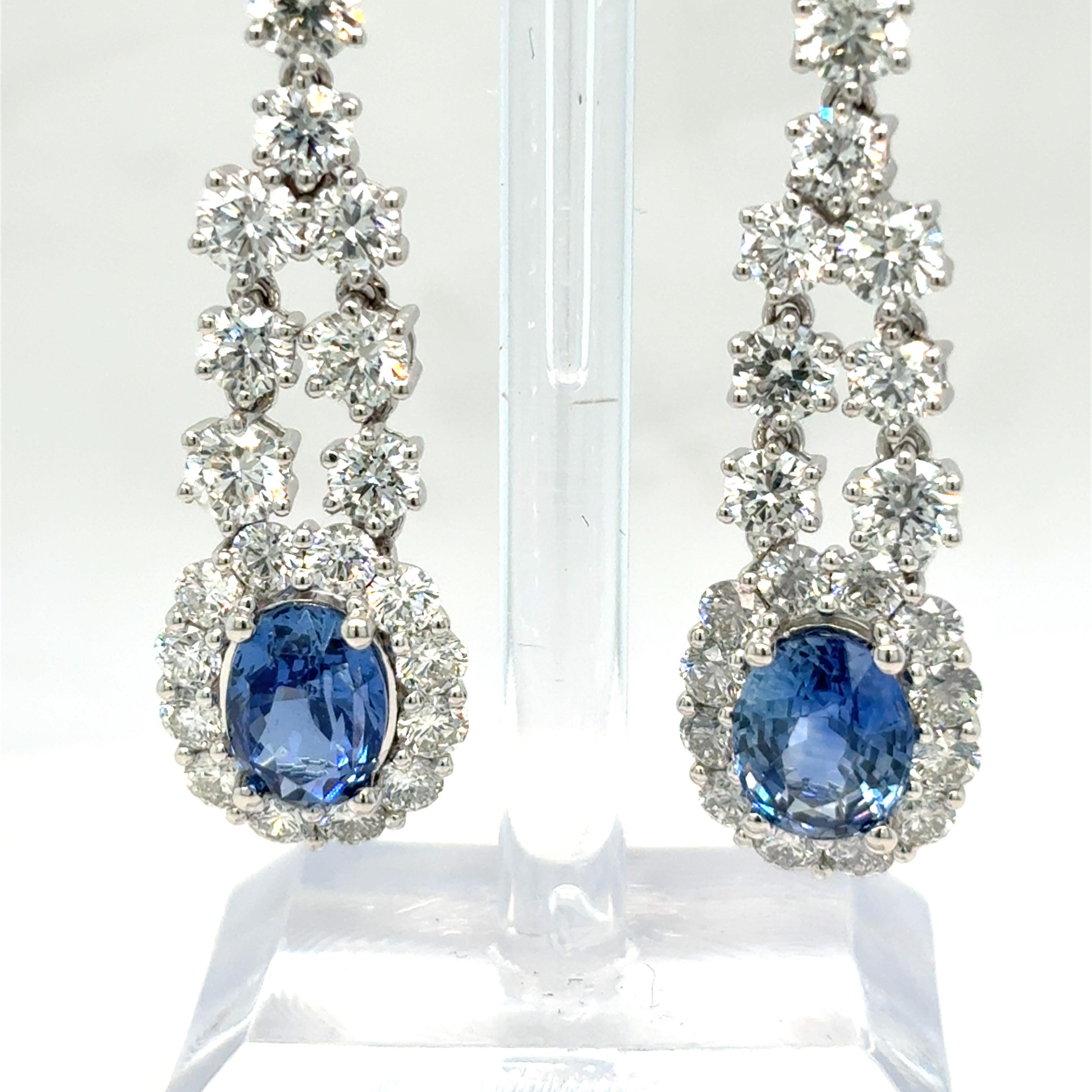 4.37 Carat Oval Cut Sapphire Diamond Platinum Earrings For Sale 8