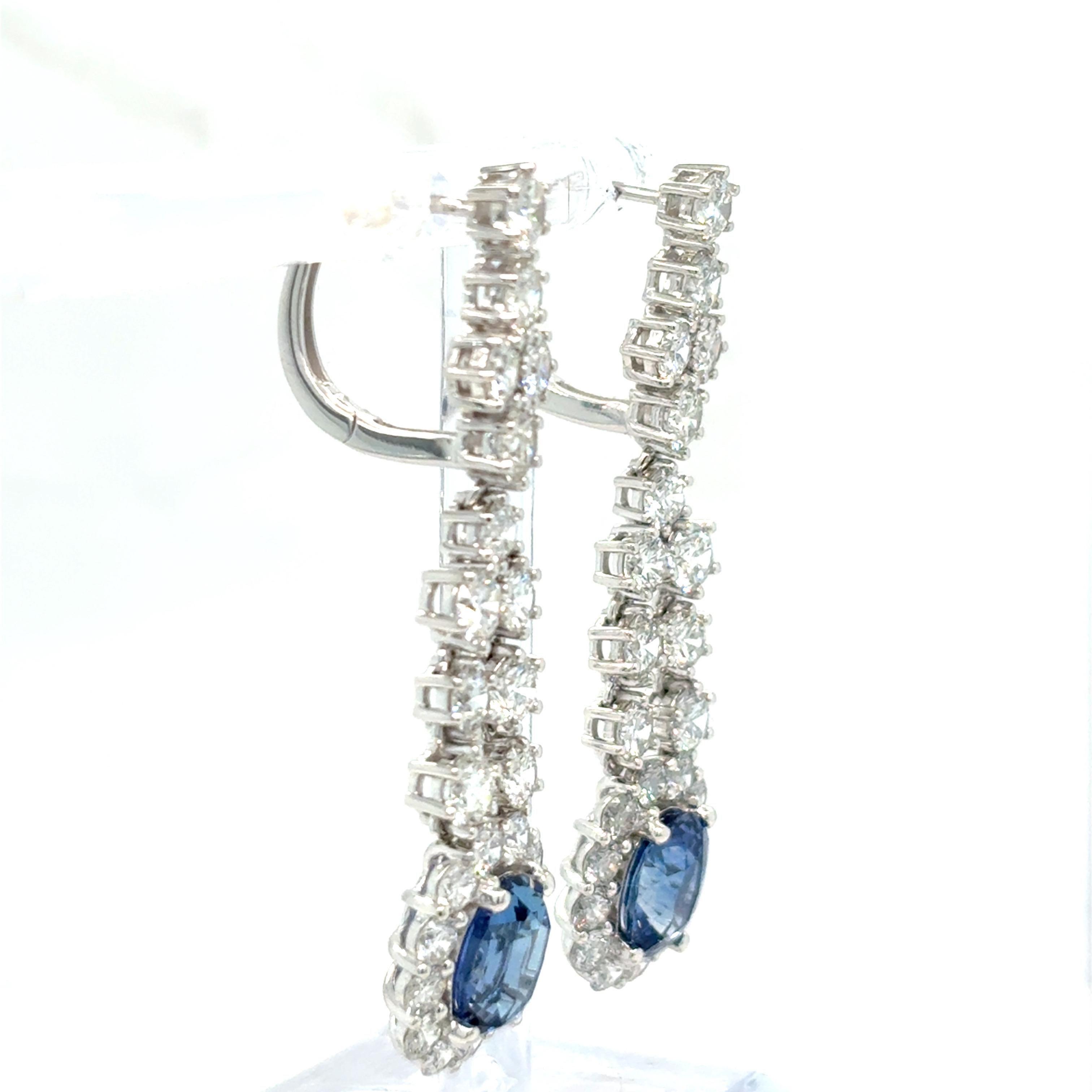 4.37 Carat Oval Cut Sapphire Diamond Platinum Earrings In New Condition For Sale In Trumbull, CT