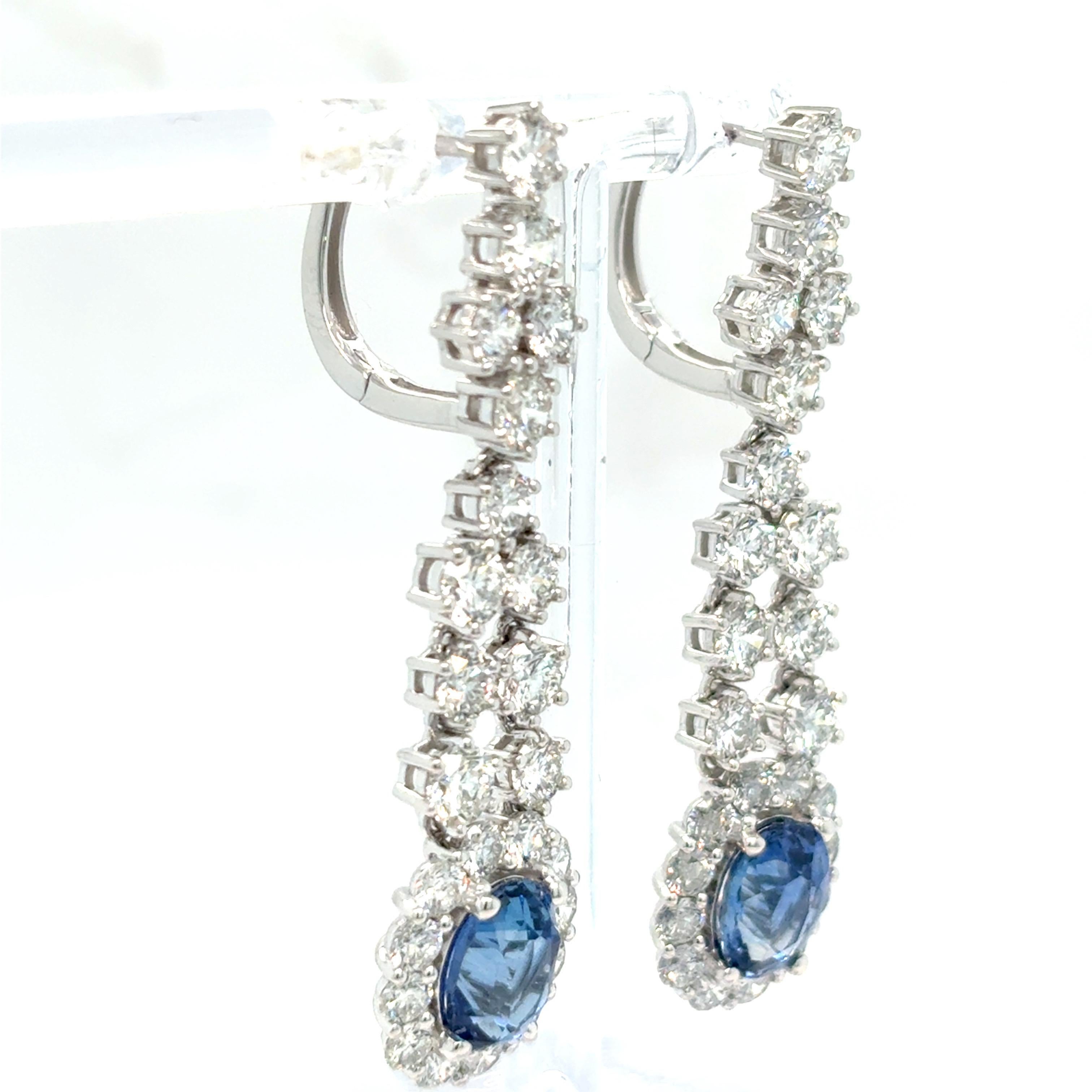 Women's 4.37 Carat Oval Cut Sapphire Diamond Platinum Earrings For Sale