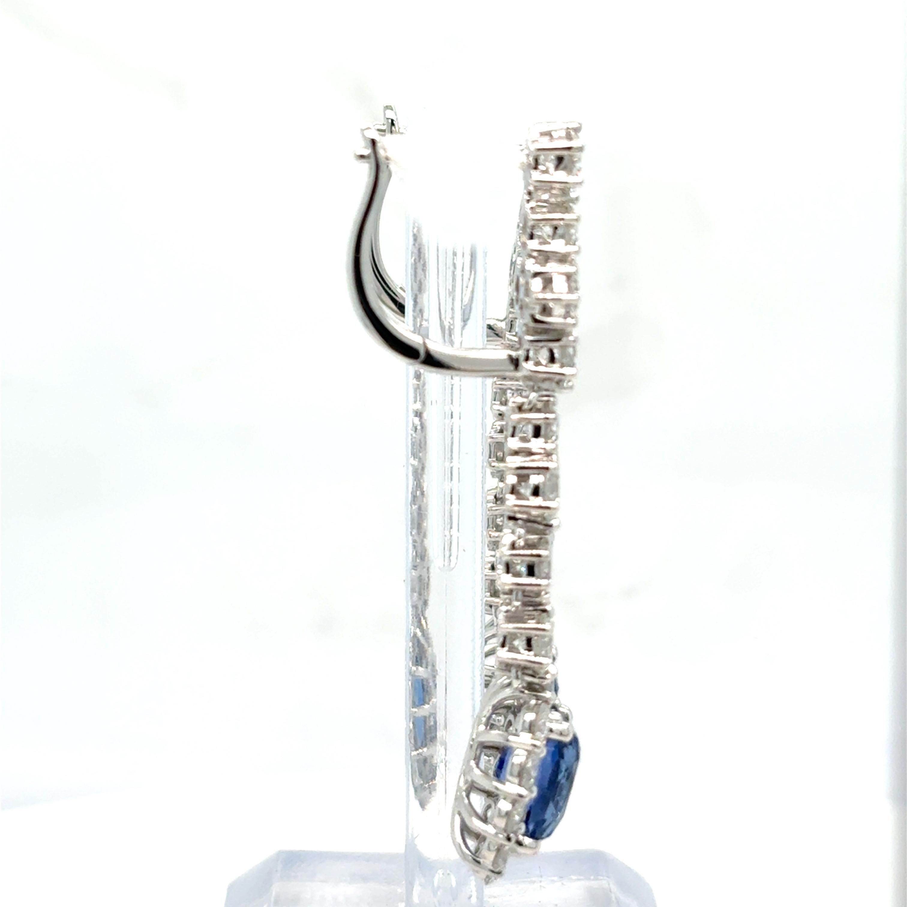 4.37 Carat Oval Cut Sapphire Diamond Platinum Earrings For Sale 1