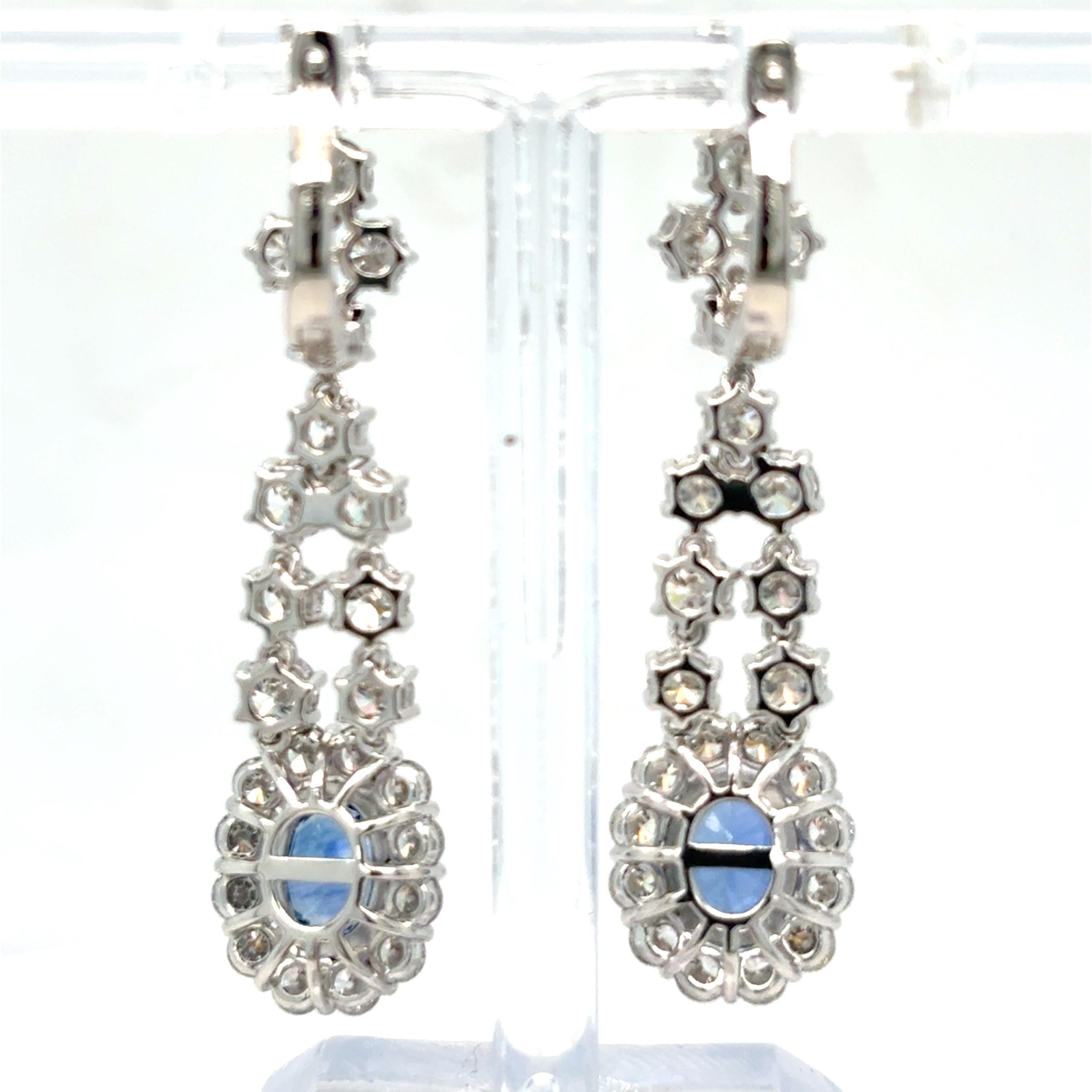 4.37 Carat Oval Cut Sapphire Diamond Platinum Earrings For Sale 2
