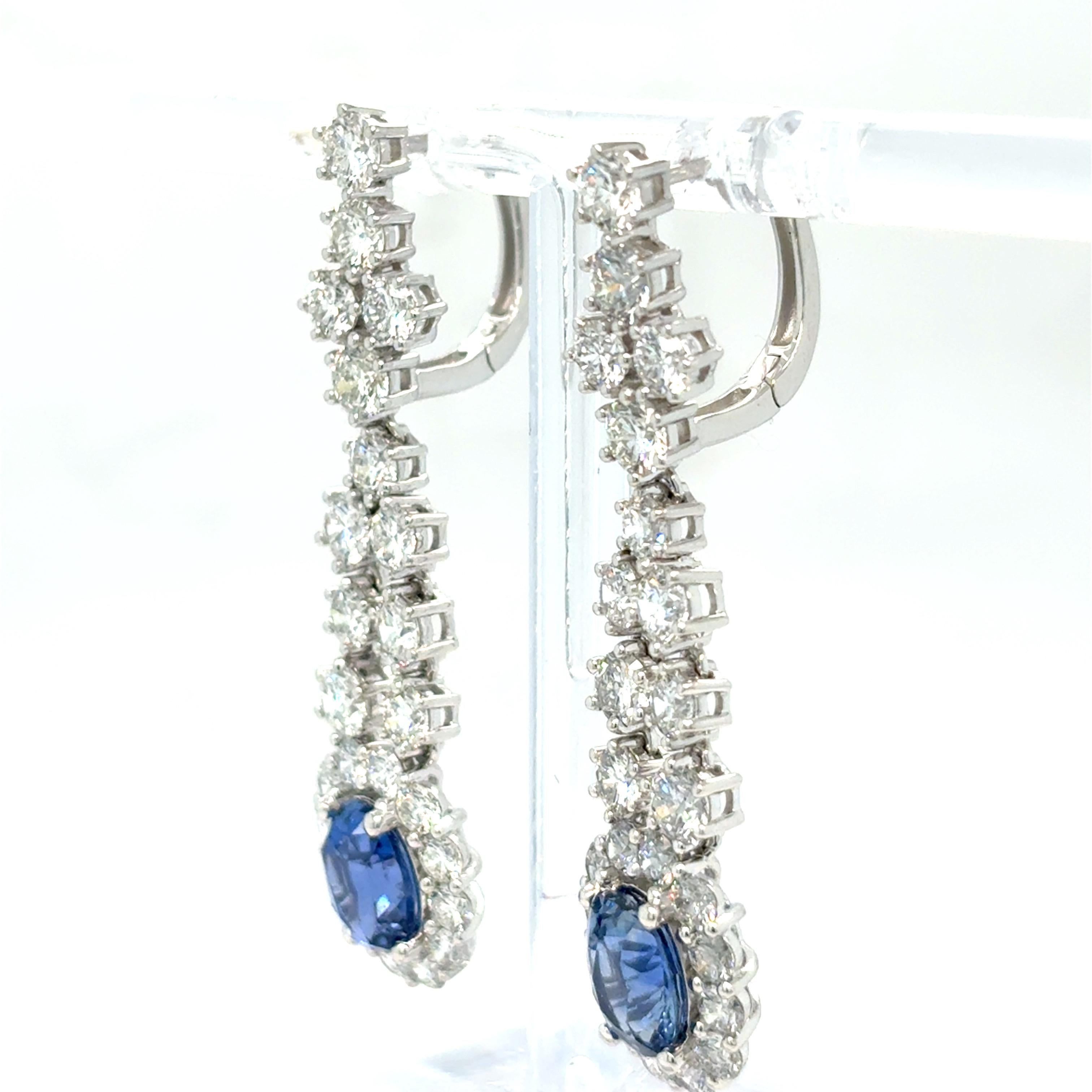 4.37 Carat Oval Cut Sapphire Diamond Platinum Earrings For Sale 3