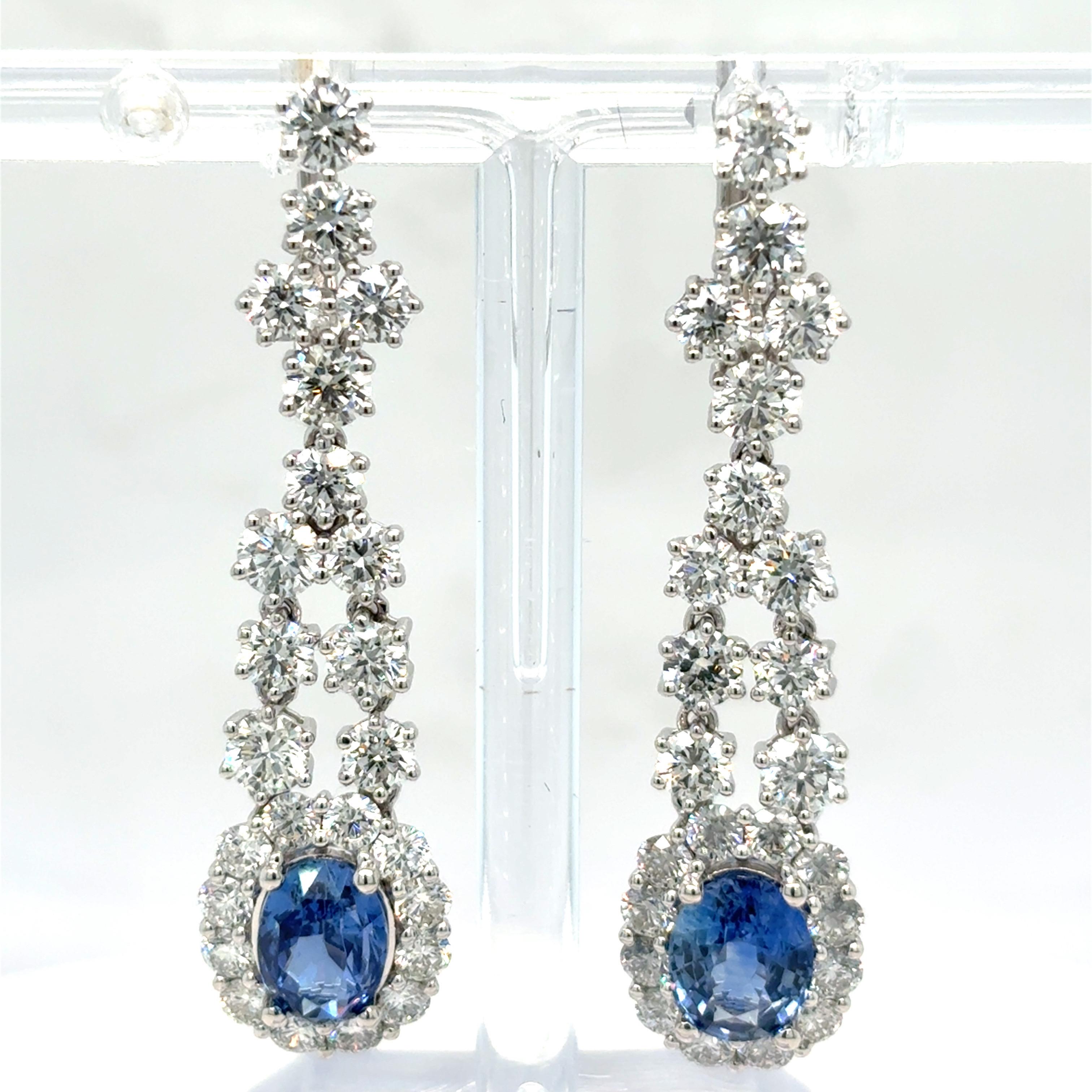 4.37 Carat Oval Cut Sapphire Diamond Platinum Earrings For Sale 4