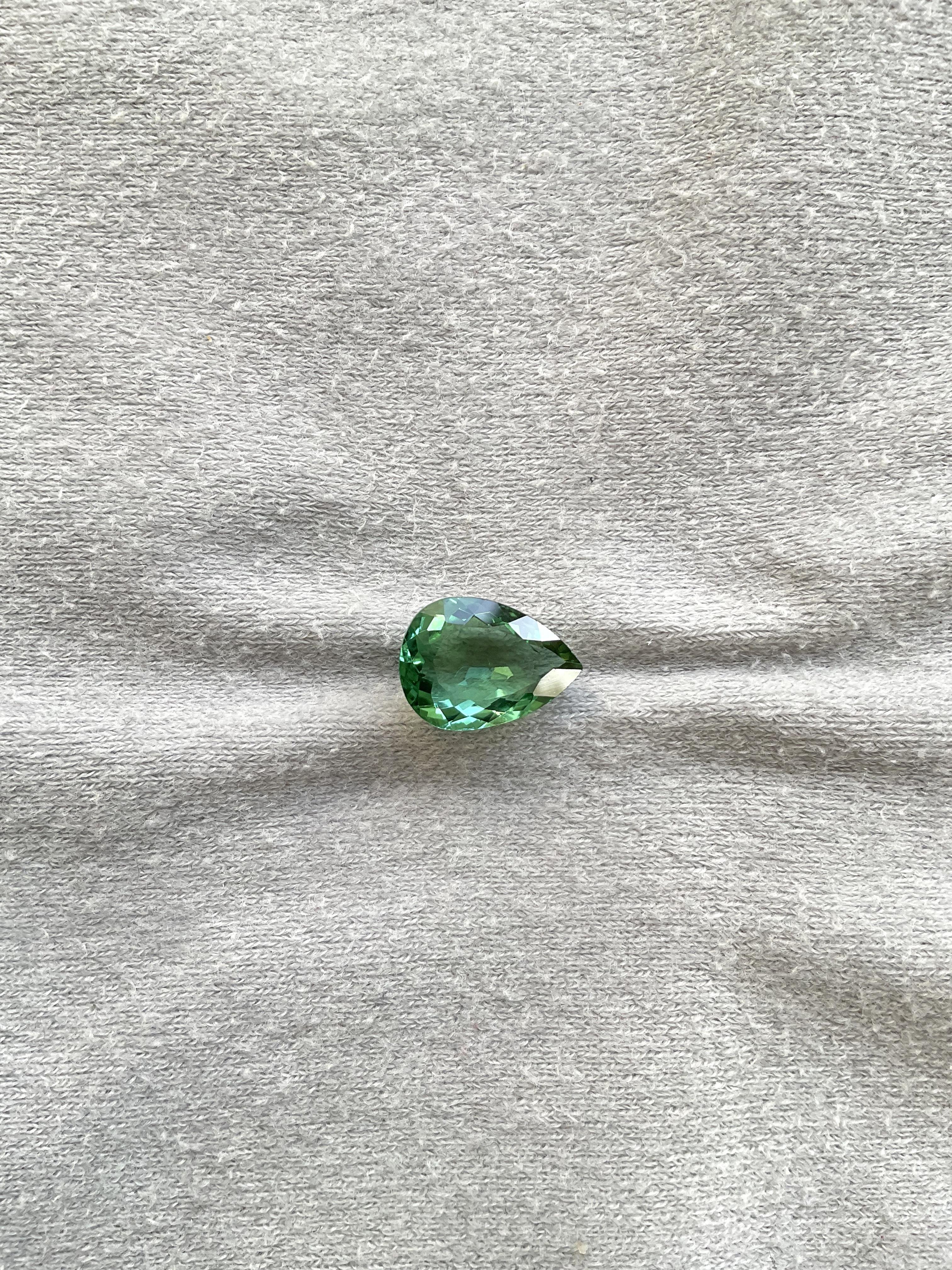 Art Deco 4.37 Carats Green Tourmaline Pear Faceted Cut stone For Ring Natural Gemstone For Sale