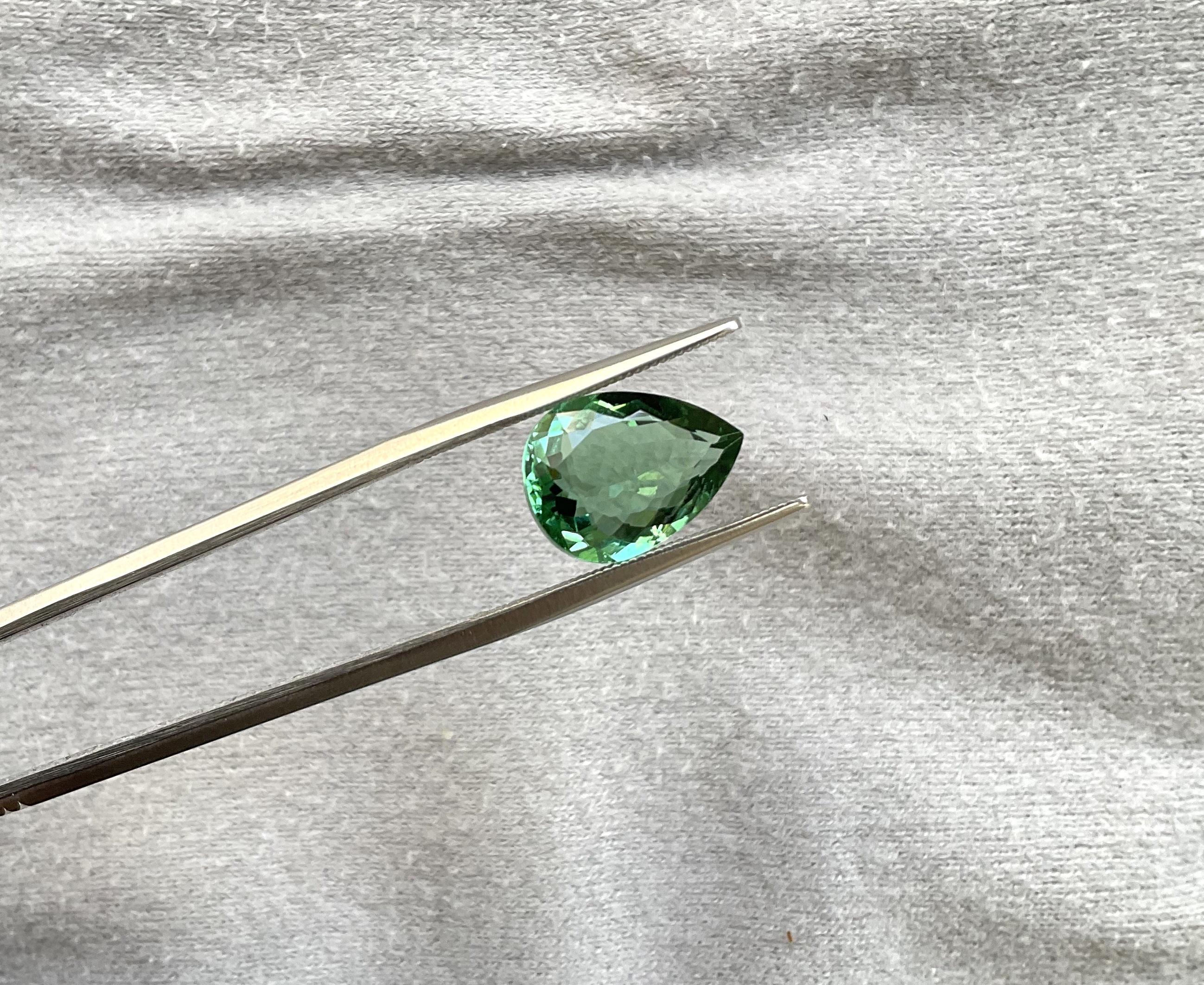Pear Cut 4.37 Carats Green Tourmaline Pear Faceted Cut stone For Ring Natural Gemstone For Sale