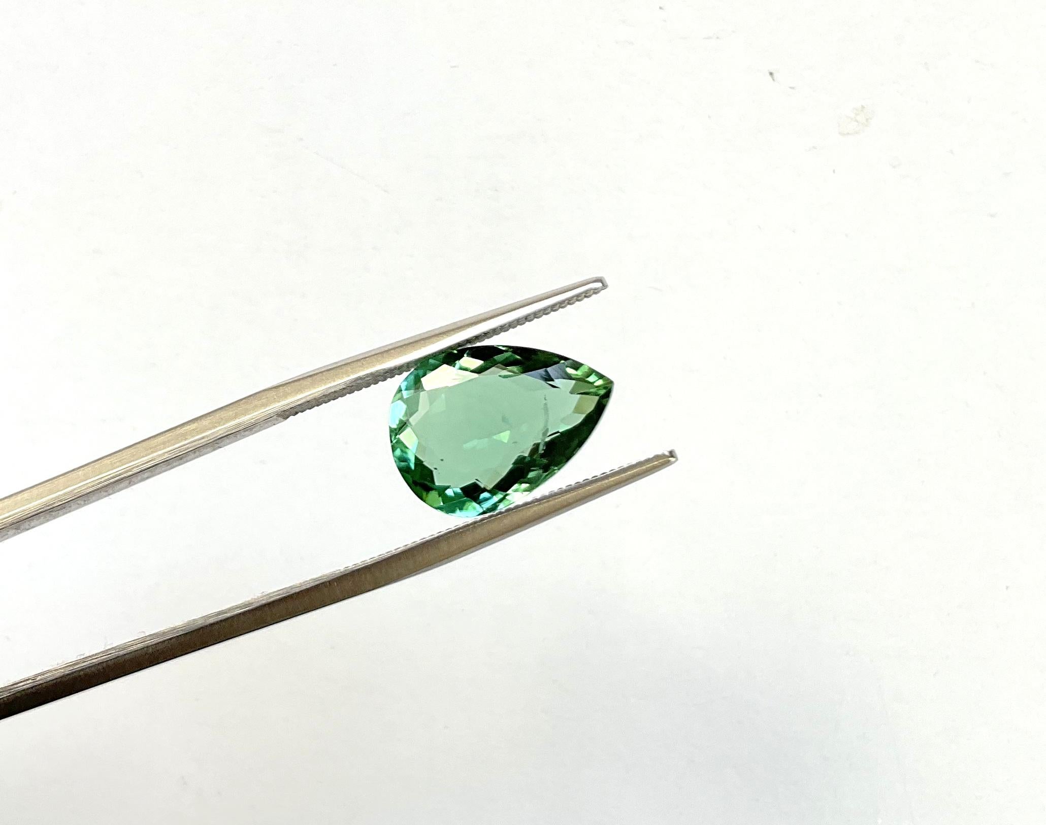 Women's or Men's 4.37 Carats Green Tourmaline Pear Faceted Cut stone For Ring Natural Gemstone For Sale