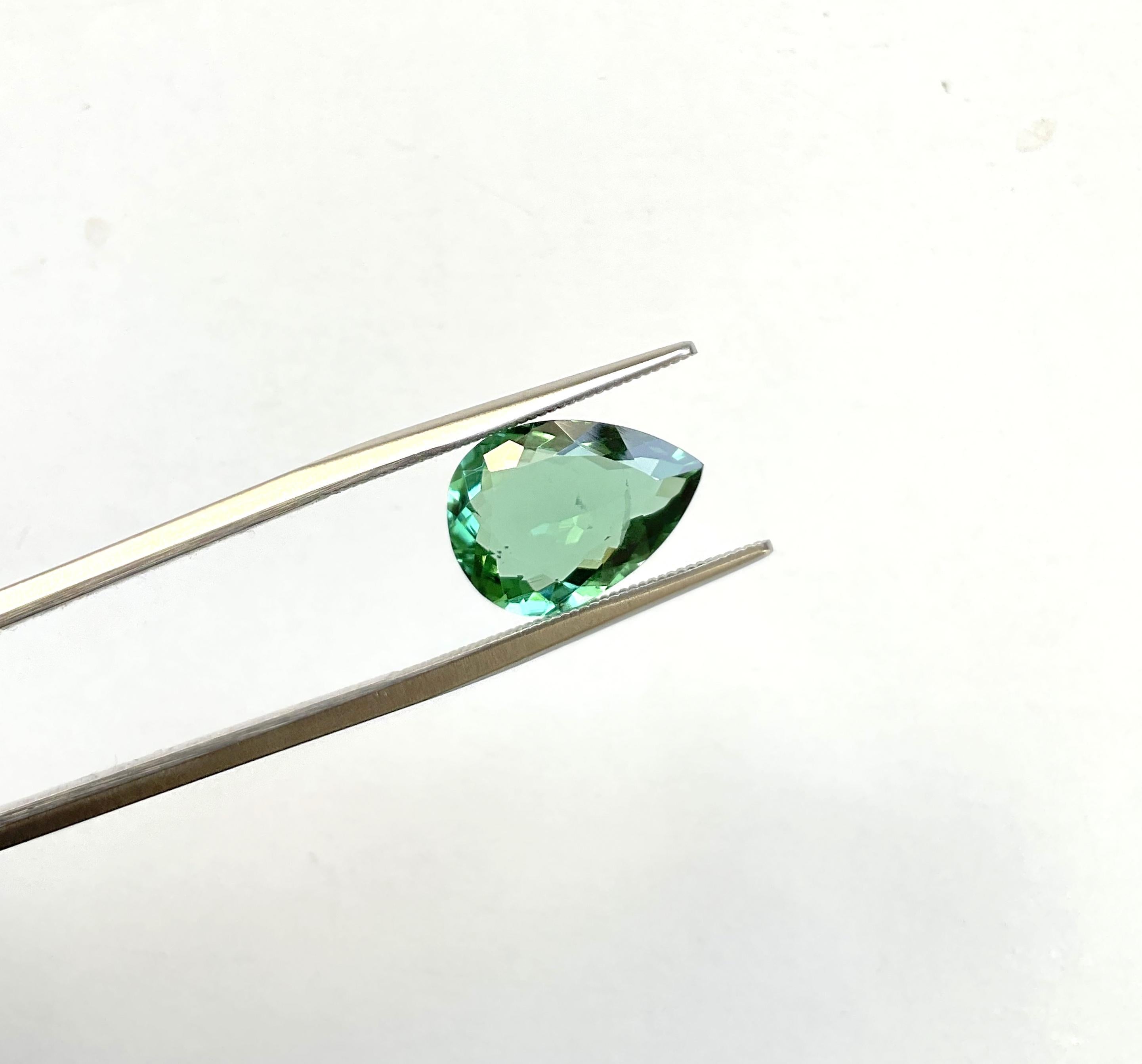 4.37 Carats Green Tourmaline Pear Faceted Cut stone For Ring Natural Gemstone For Sale 1