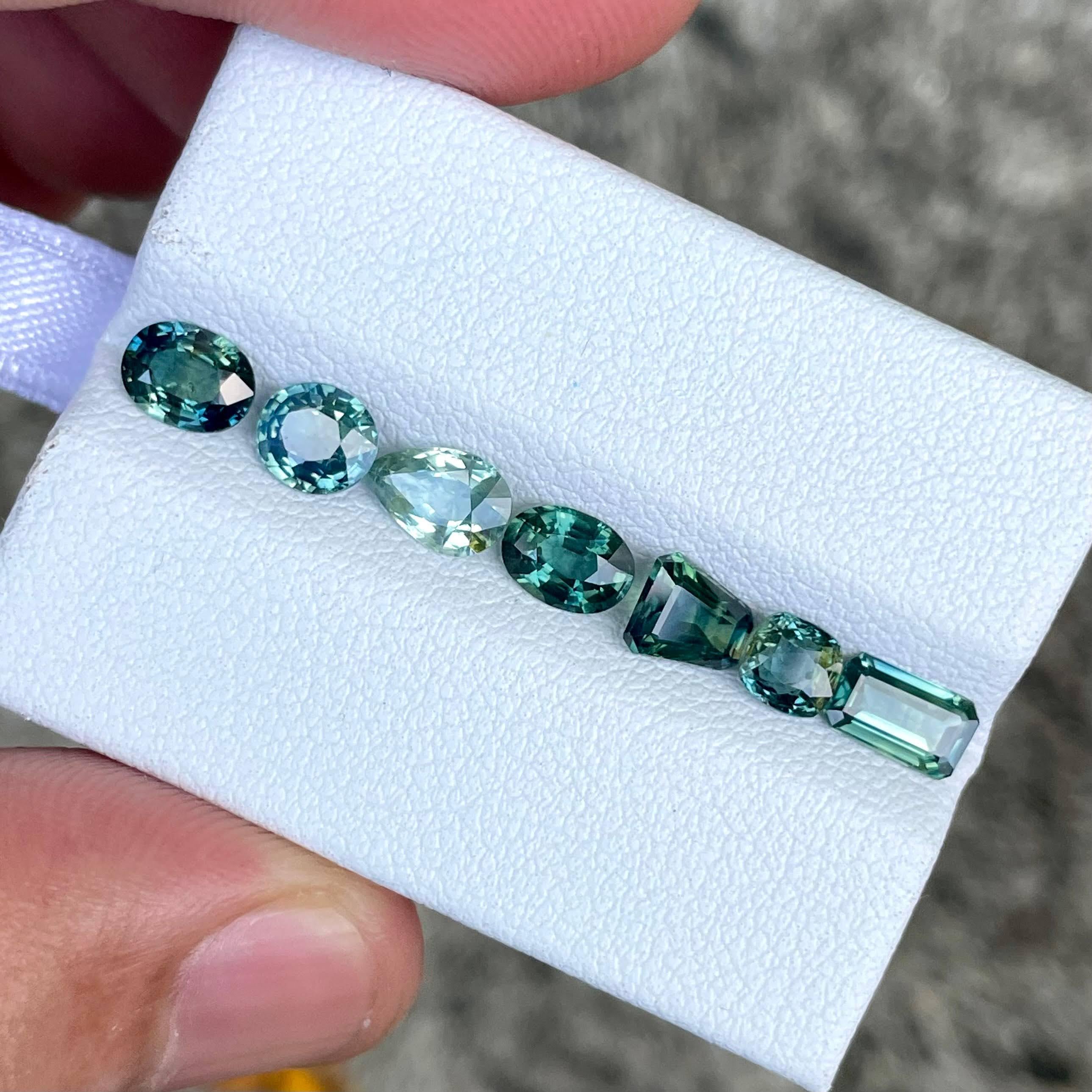Mixed Cut 4.37 Carats Teal Sapphire Stones 7 Pieces Gemstones Lot from Madagascar For Sale