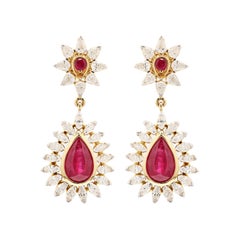 4.37 Carat Ruby Wedding Earrings and Diamonds Studded in 18k Solid Yellow Gold