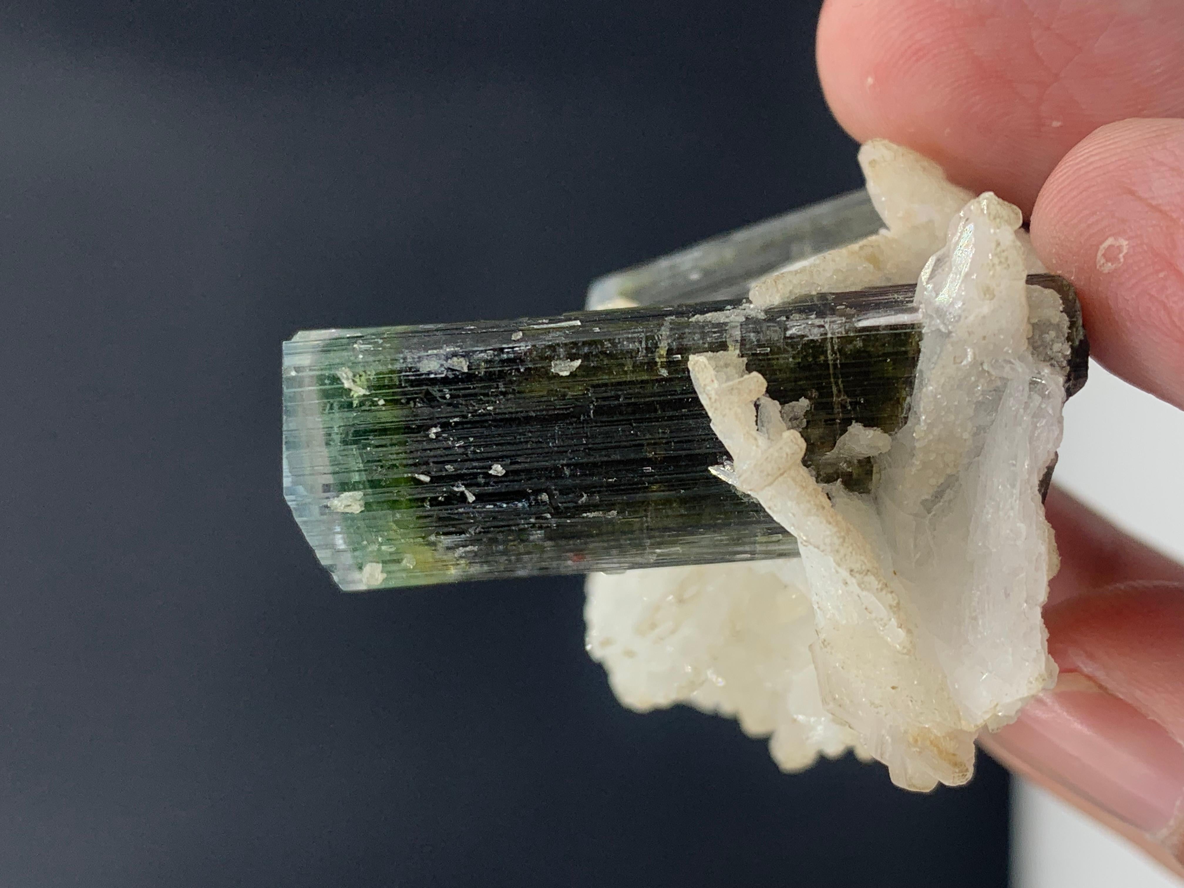 43.71 Gram Stunning Dual Bi Color Tourmaline on Specimen from Afghanistan  In Good Condition For Sale In Peshawar, PK
