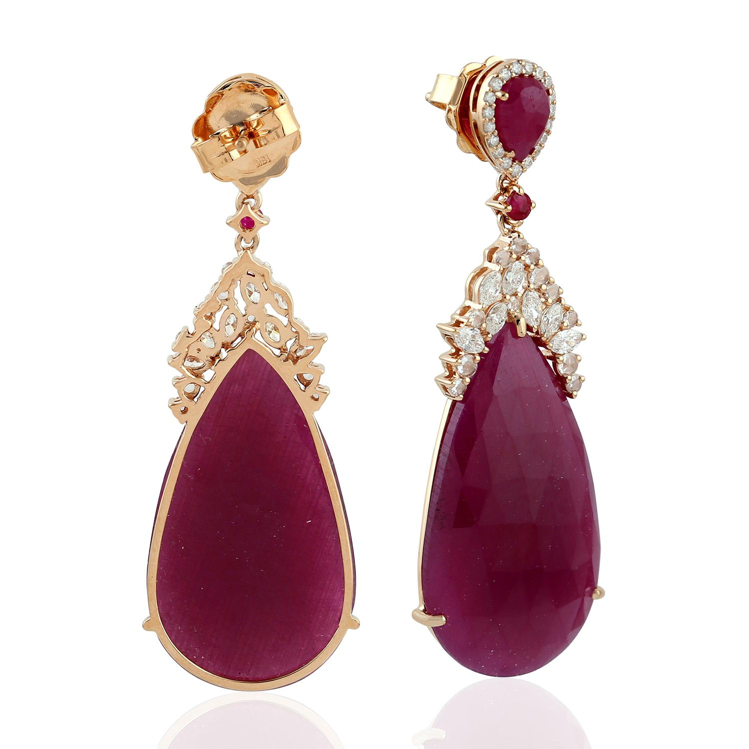 Modern 43.72 Carat Ruby 18 Karat Gold Diamond Earrings For Sale