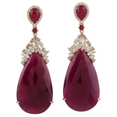 43.72 Carat Ruby 18 Karat Gold Diamond Earrings