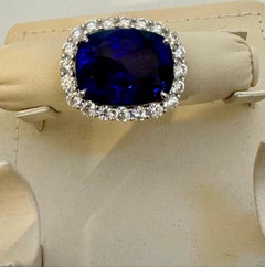 43.74 Ct Cushion-Cut Tanzanite & 4 Ct  Diamond Ring in 14K White Gold Size 6.5