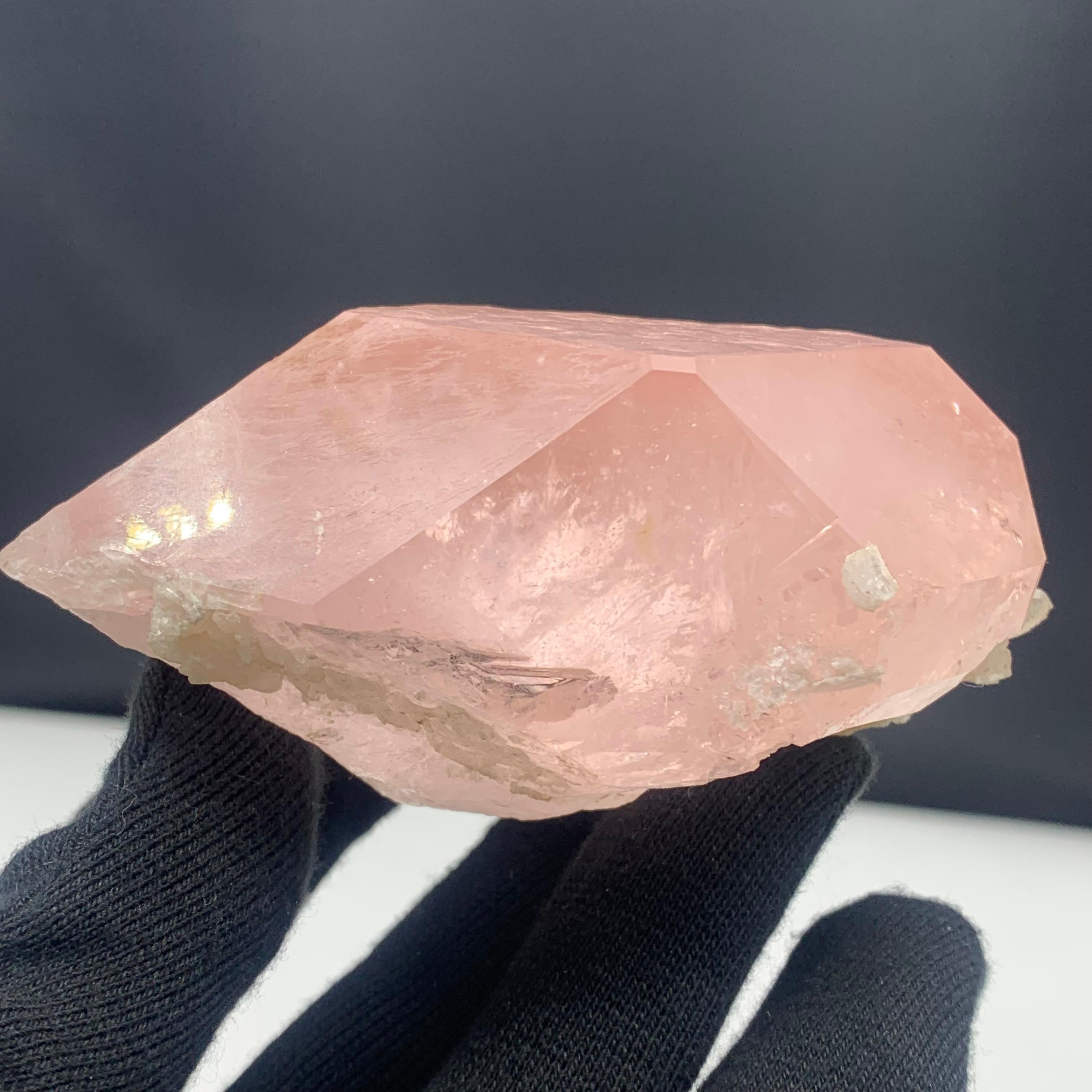 Rock Crystal 437.51 Gram Lovely Morganite Specimen With Muscovite From Kunar, Afghanistan  For Sale