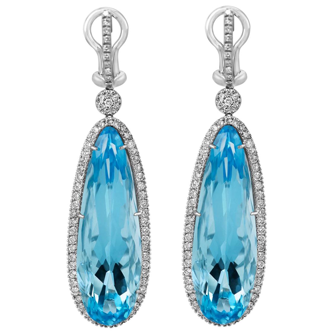 43.78 Carat Blue Topaz Drop Earrings