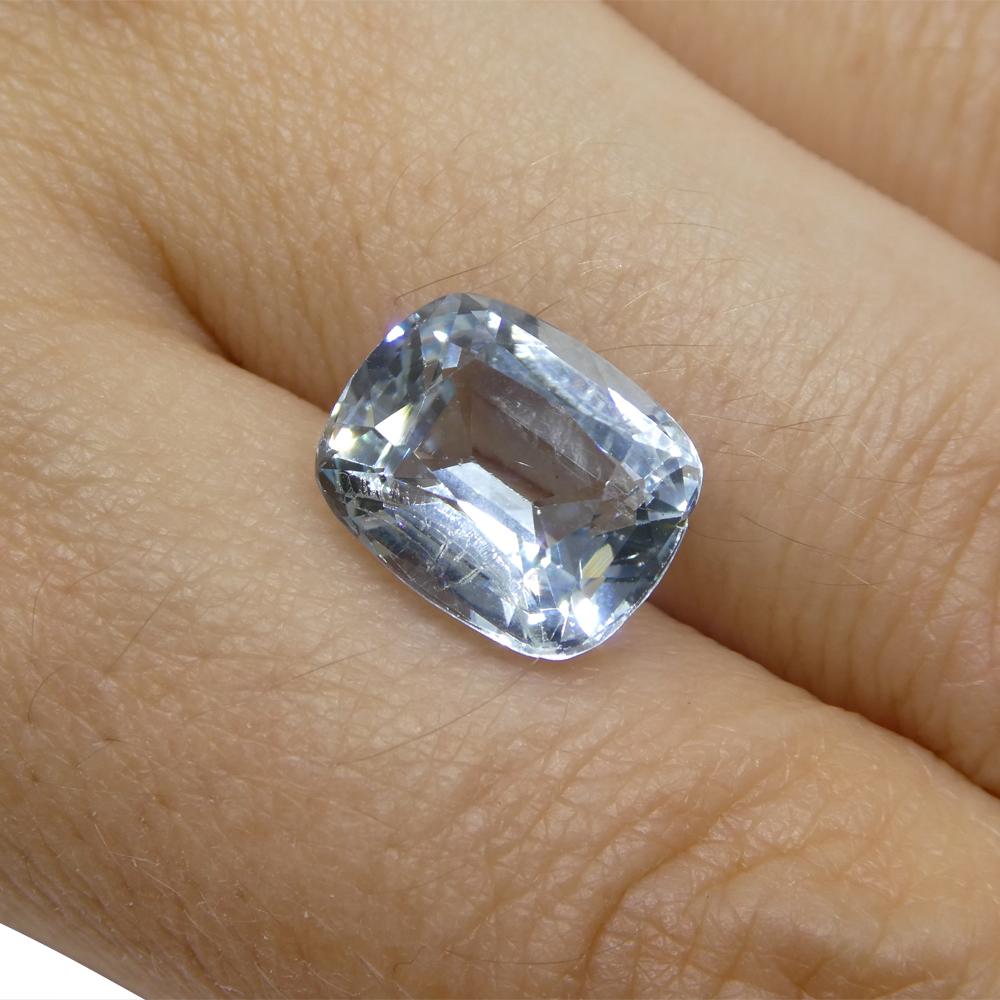 Women's or Men's 4.37ct Cushion Blue Aquamarine from Brazil For Sale