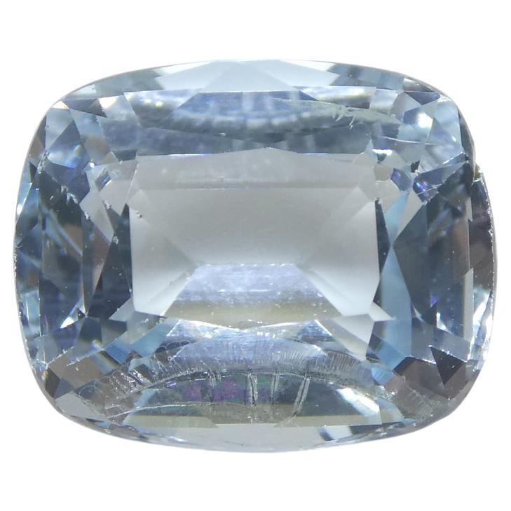 Description:

Gem Type: Aquamarine
Number of Stones: 1
Weight: 4.37 cts
Measurements: 11.36 x 9.31 x 6.53 mm
Shape: Cushion
Cutting Style:
Cutting Style Crown: Brilliant Cut
Cutting Style Pavilion: Modified Step Cut
Transparency:
