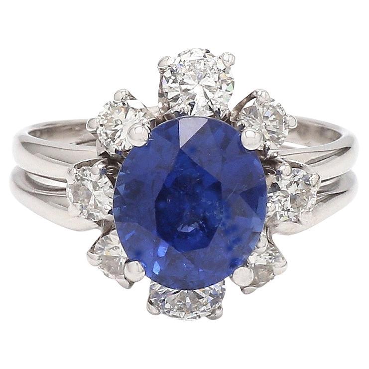 4.37ct Oval Blue Sapphire and Diamond Ring Sz. 8.75