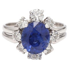 4.37ct Oval Blue Sapphire and Diamond Ring Sz. 8.75