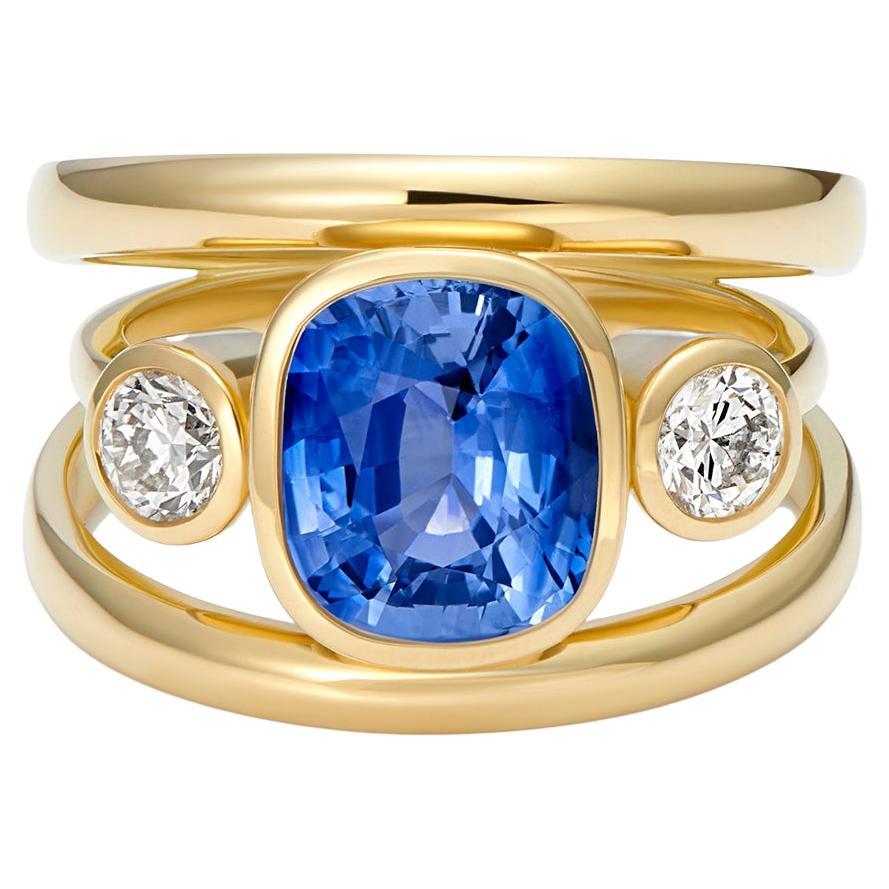 Les Trois Vallées: 4.37ct Sapphire and Diamond 18k Yellow Gold Ring