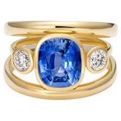 4.37ct Sapphire and Diamond 3 Band Yellow Gold Ring