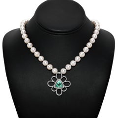 Collier de perles en or blanc 18 carats avec tourmaline et diamant de 4,37 carats, taille trillion