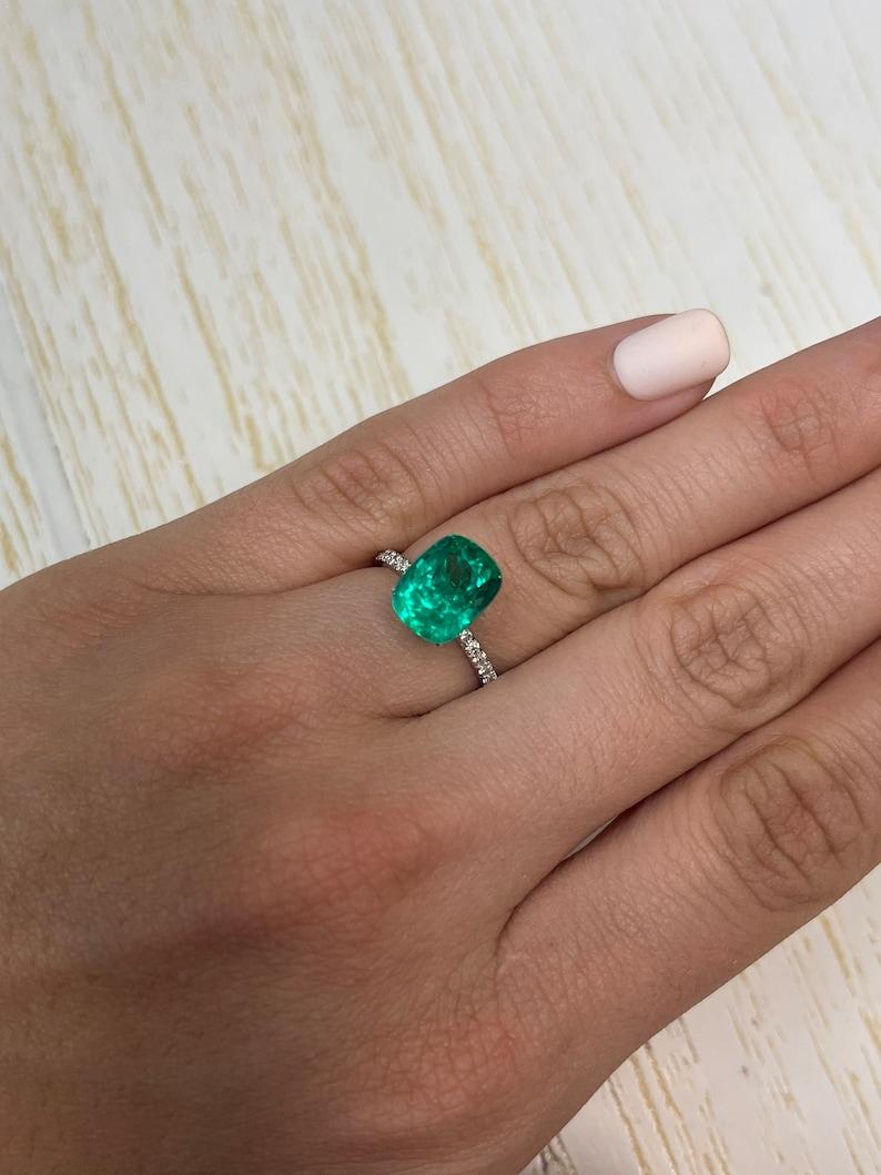 4.38 Carat 11x8 Vivid Muzo Green Colombian Emerald - AAA+ Cushion Cut May Gem 4