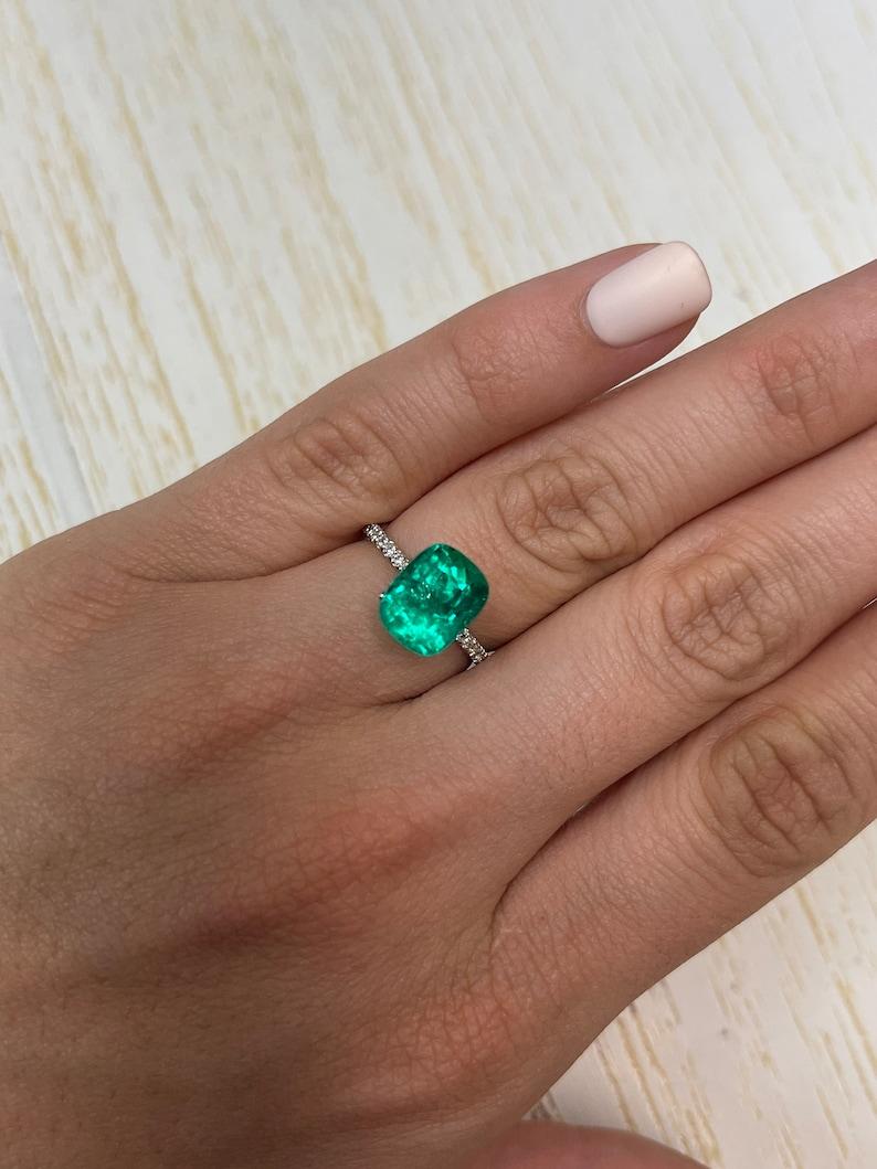 4.38 Carat 11x8 Vivid Muzo Green Colombian Emerald - AAA+ Cushion Cut May Gem 3
