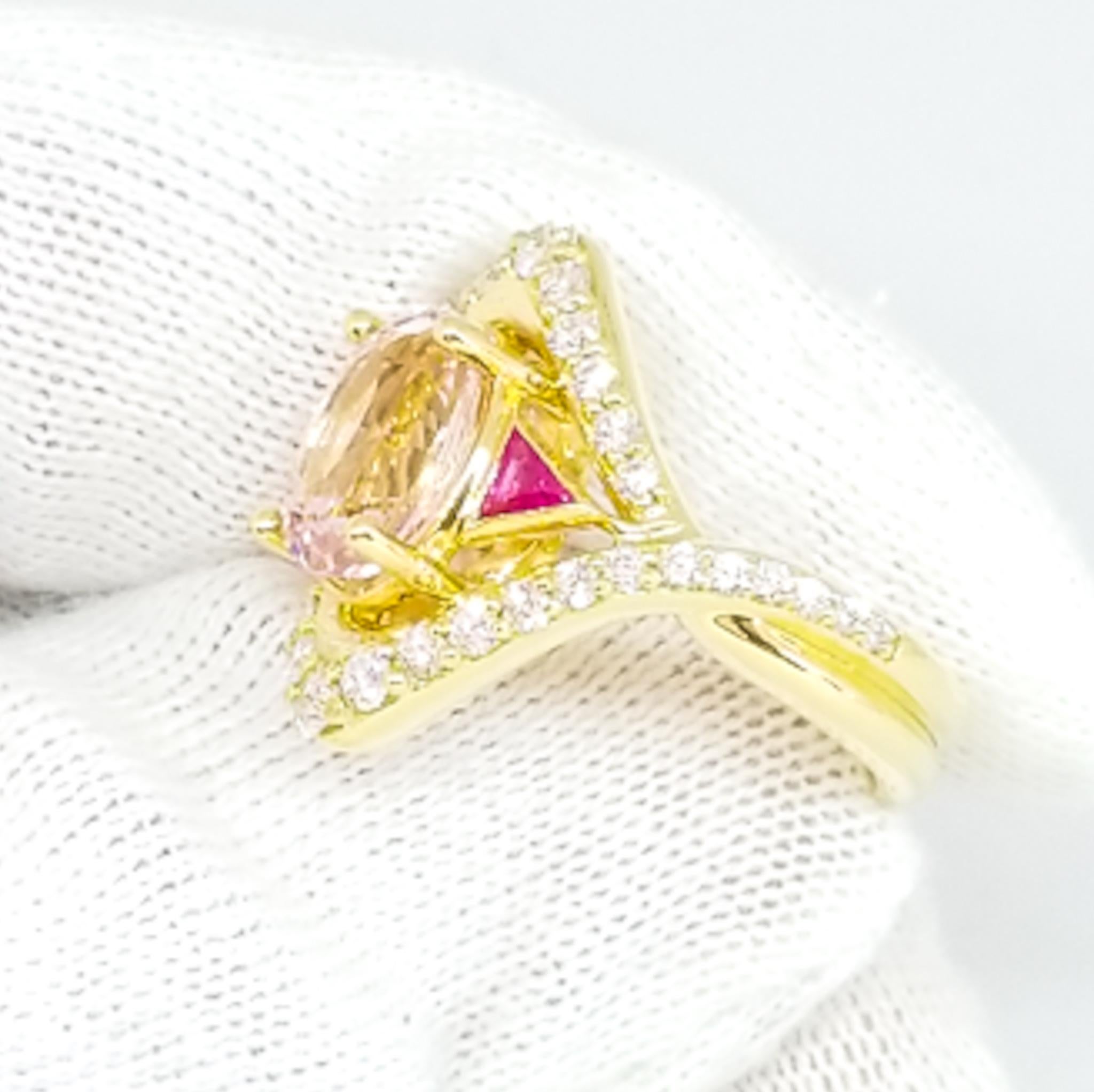 4.38 Carat AAA Lotus Pink Sapphire White Diamond Ruby Cocktail Ring 18K Yellow 3
