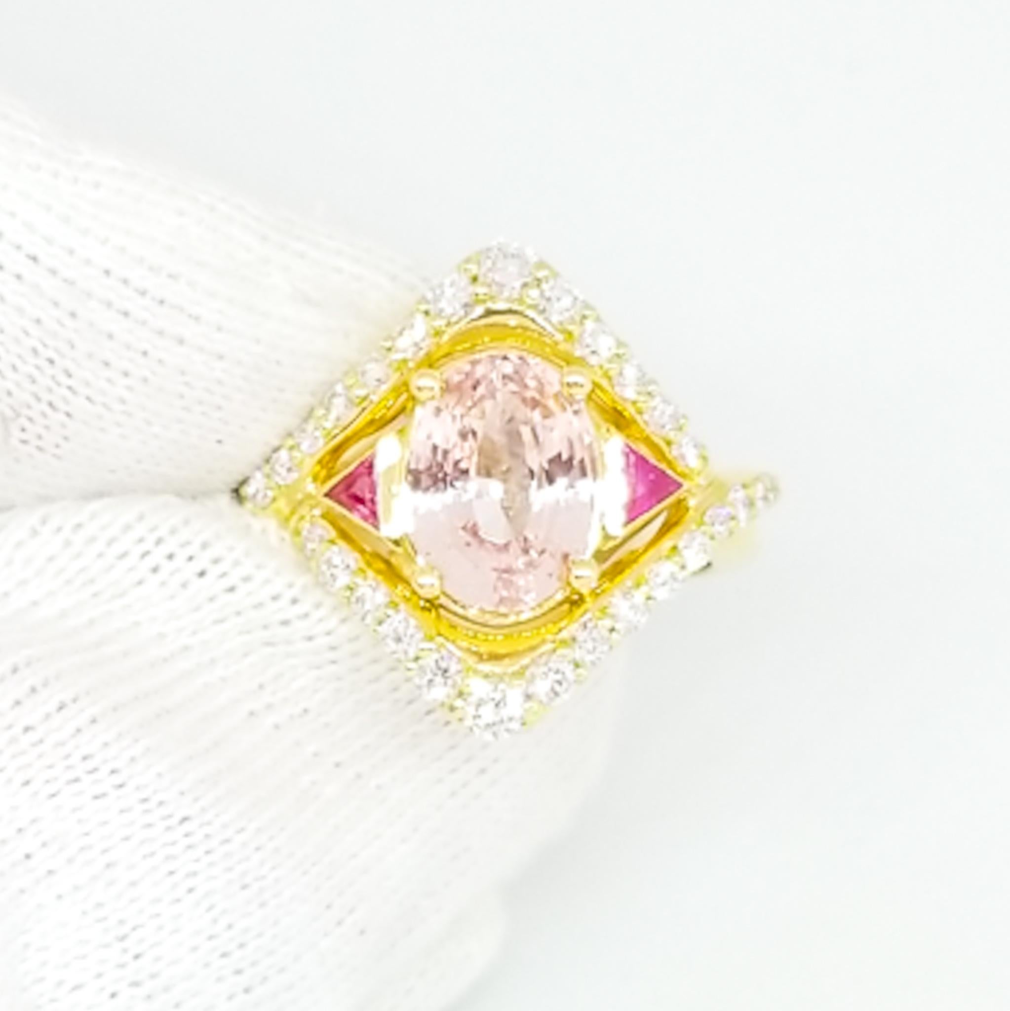 4.38 Carat AAA Lotus Pink Sapphire White Diamond Ruby Cocktail Ring 18K Yellow 4