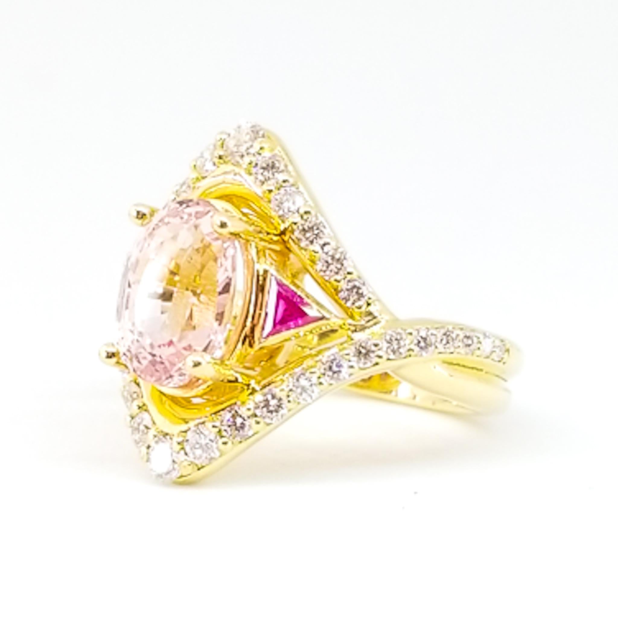 Artisan 4.38 Carat AAA Lotus Pink Sapphire White Diamond Ruby Cocktail Ring 18K Yellow
