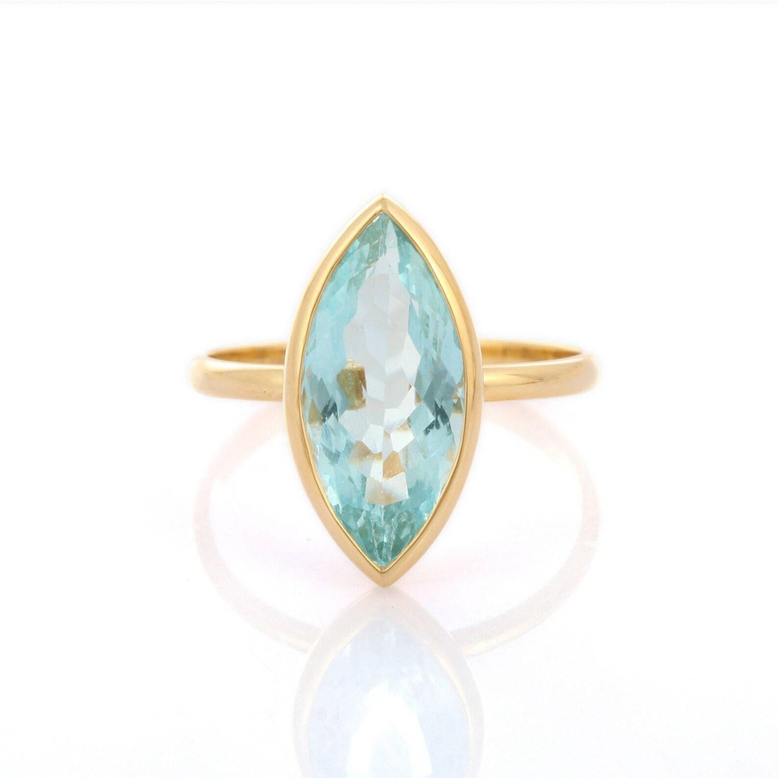 4.38 Carat Aquamarine 14 Karat Yellow Gold Marquise Ring In New Condition In Hoffman Estate, IL