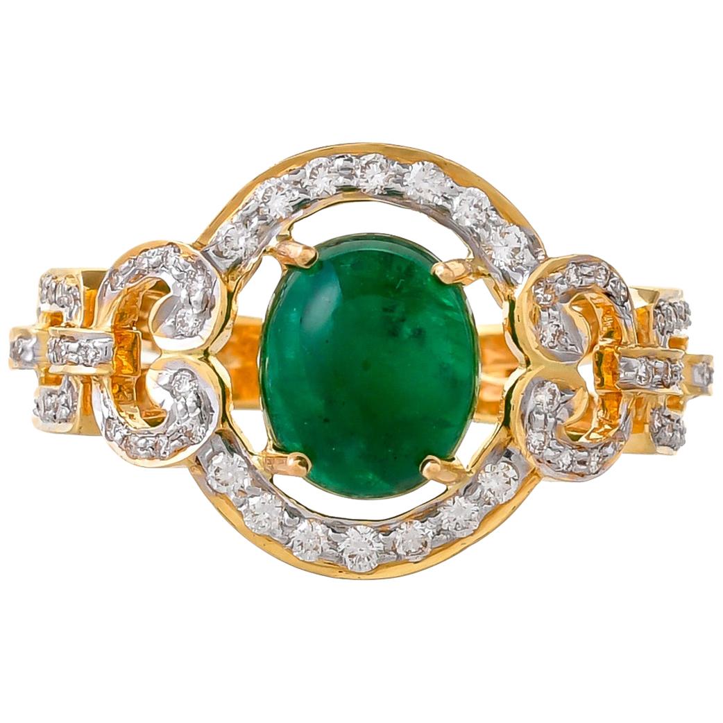 4.38 Carat Emerald and Diamond 18 Karat Yellow Gold Ring For Sale