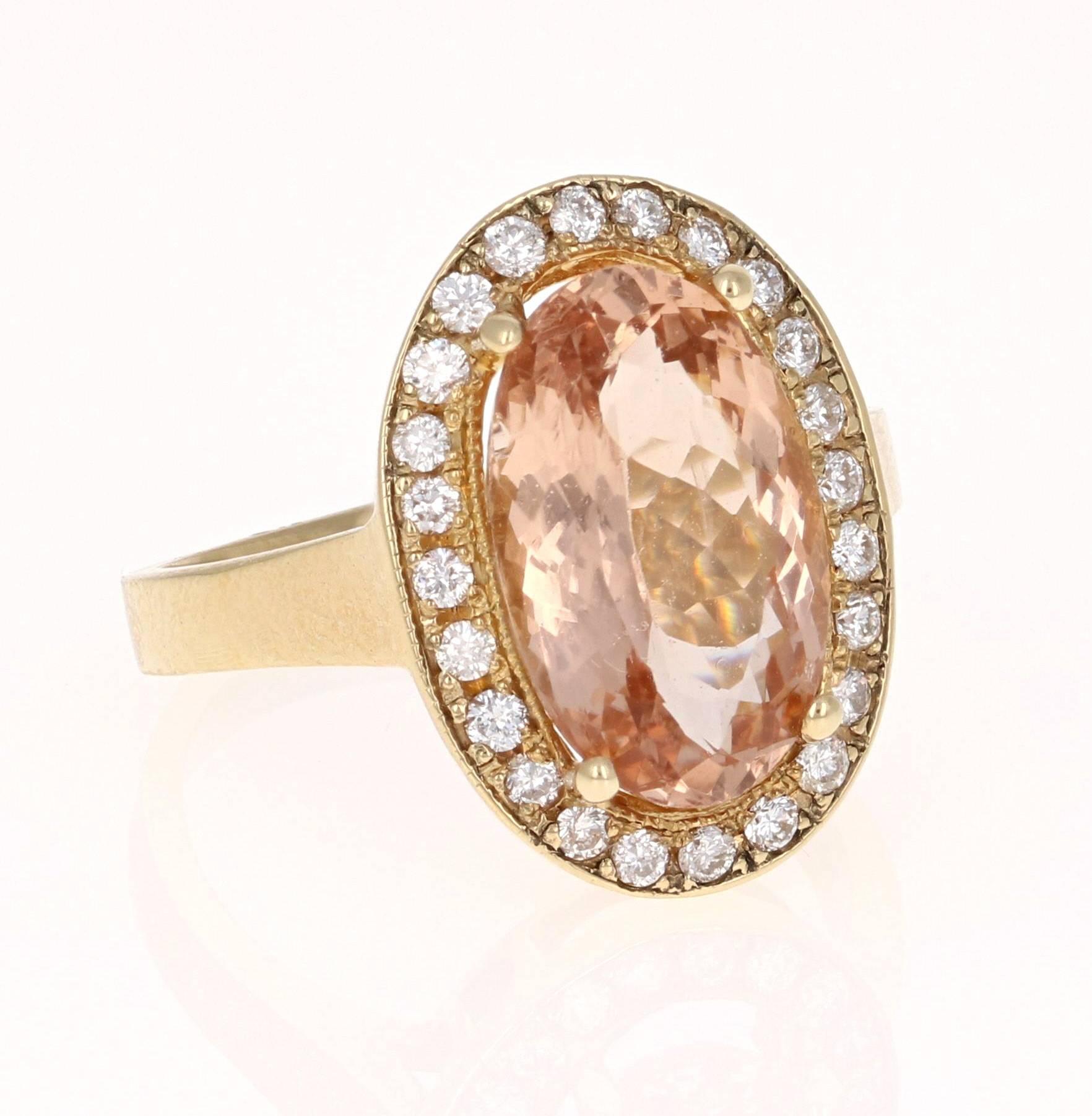 4.38 Carat Morganite Diamond 14K Yellow Gold Cocktail Ring

This ring is a 14K Yellow Gold Ring which has a 4.01 Carat Oval Cut Morganite in the center of the ring. This ring is surrounded by 24 Round Cut Diamonds that weigh a total of 0.37 carat.
