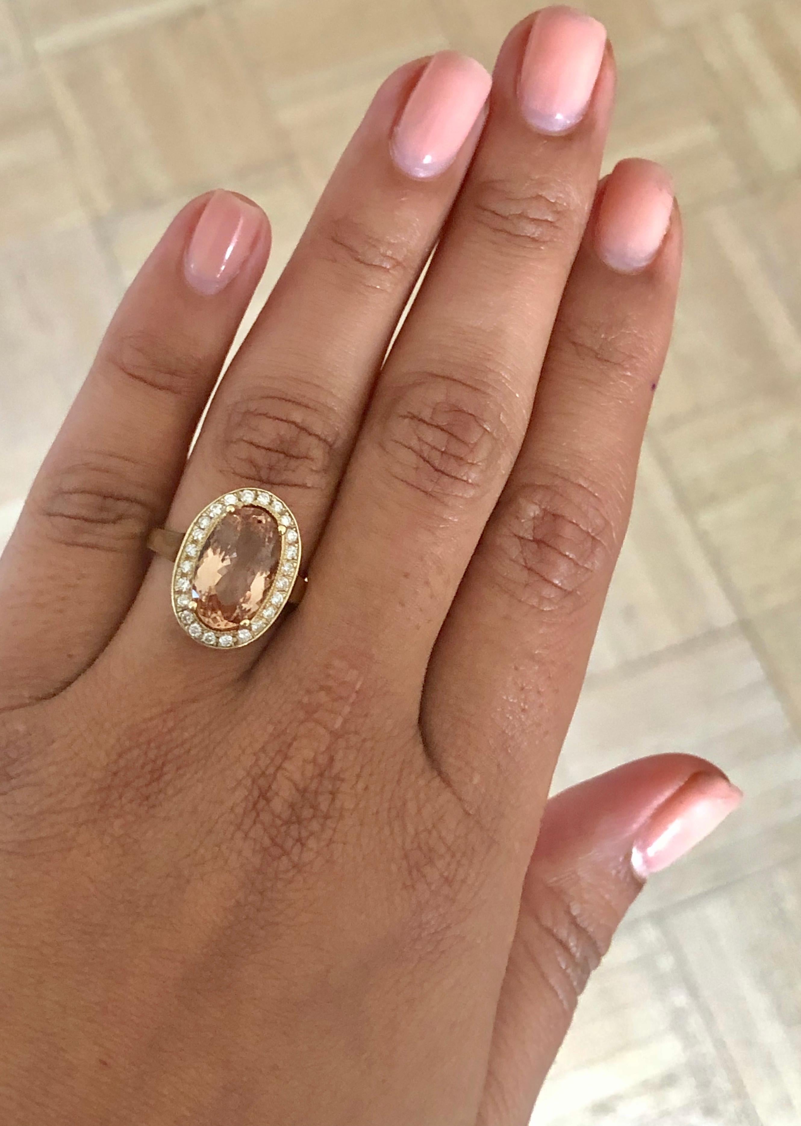 4.38 Carat Morganite Diamond 14 Karat Yellow Gold Cocktail Ring 1