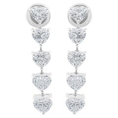 Pendientes largos de diamantes talla corazón naturales SI/H de 4,38 quilates y oro blanco de 14 quilates