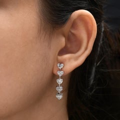 4.38 Carat SI/H Natural Heart Cut Diamond Long Earrings 18 Karat White Gold