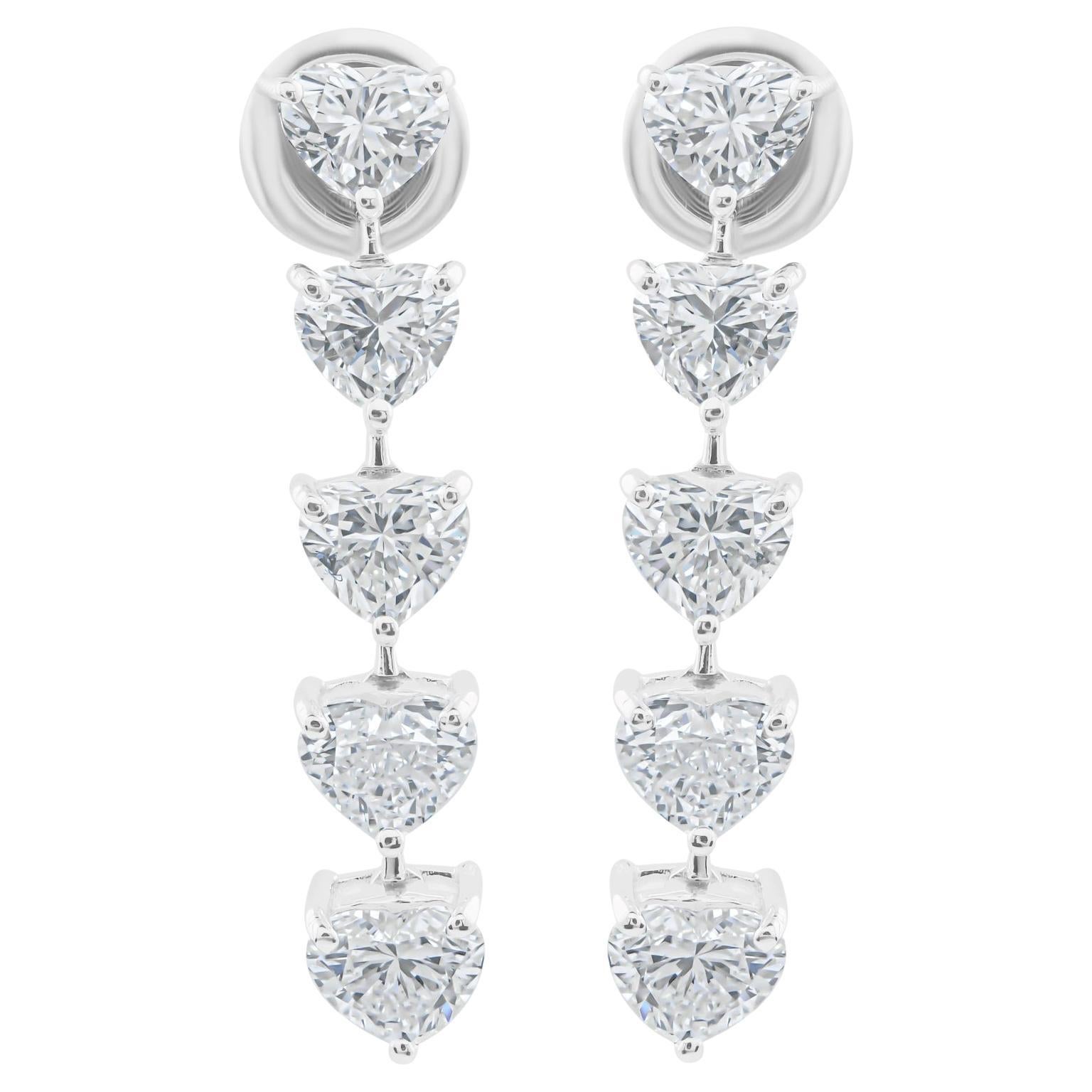 Pendientes largos de diamantes talla corazón de 4,38 quilates SI/H naturales Oro blanco de 18 quilates