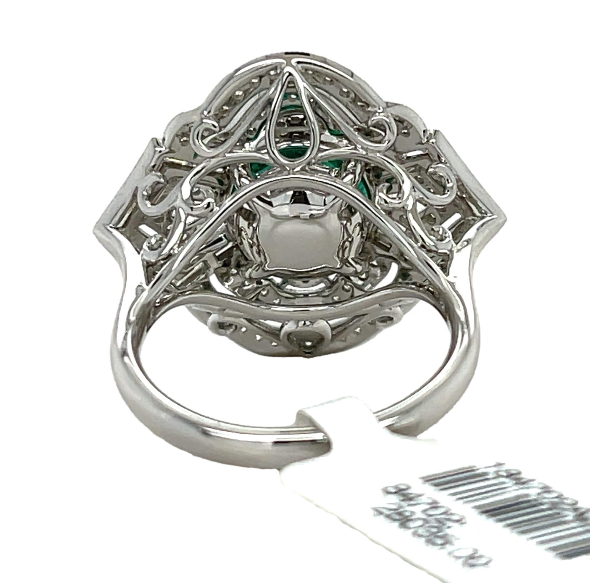 4.38 ct Natural Emerald and Diamond Ring in 14K White Gold  In New Condition For Sale In New York, NY