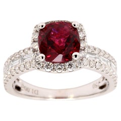 4.38 Ct. Red Spinel & Diamond Halo 18k White Gold Cocktail Band Engagement Ring