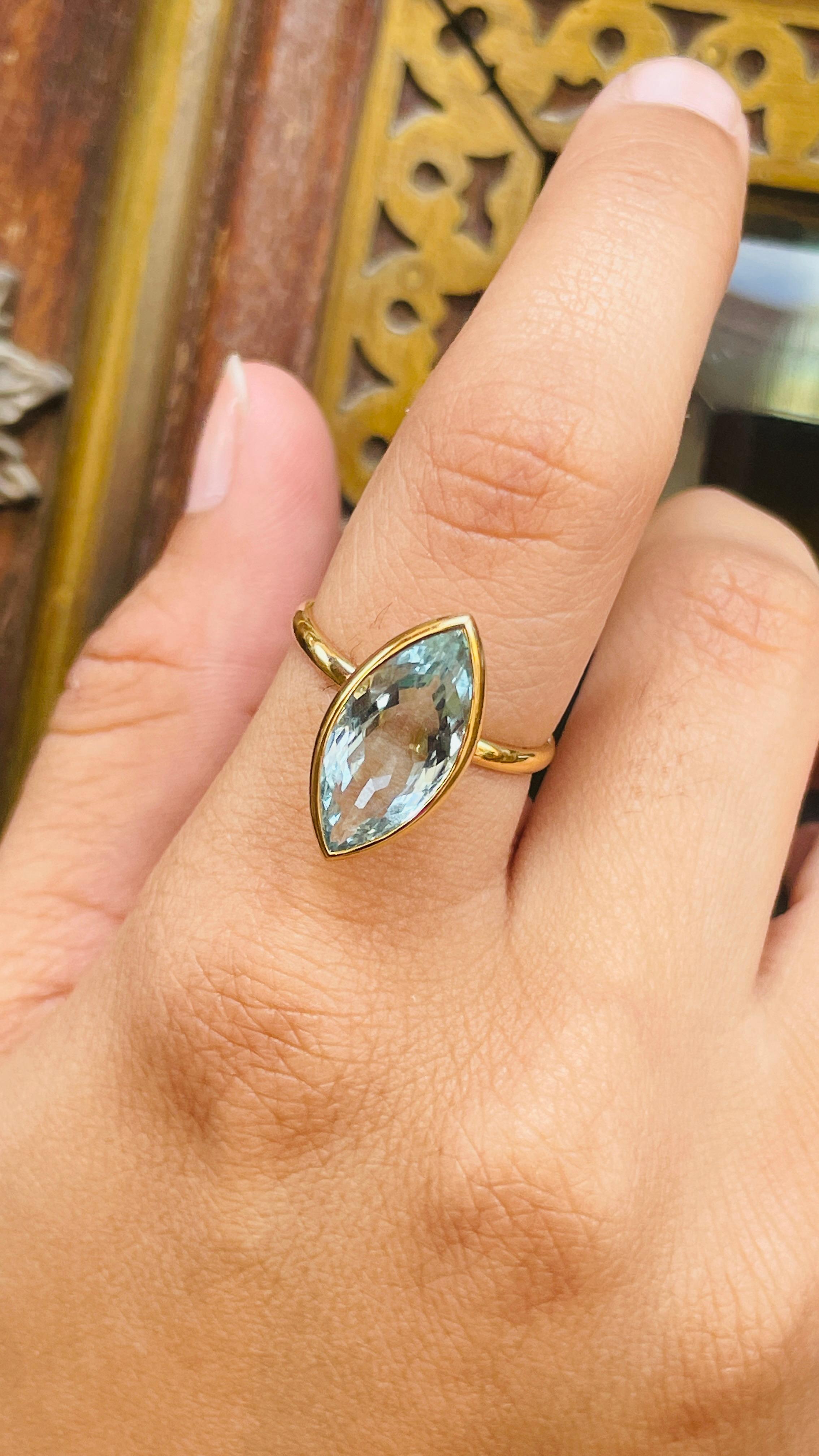 For Sale:  4.38 CTW Aquamarine Statement Ring for Women in 18k Solid Yellow Gold 12