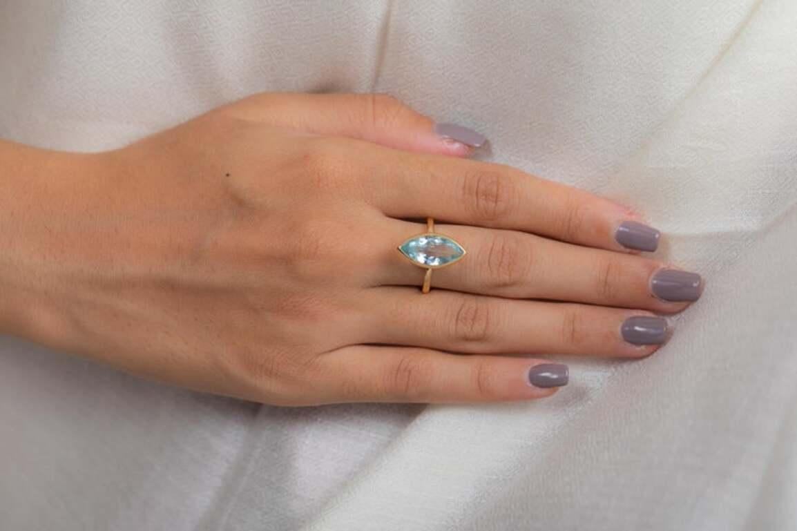 For Sale:  4.38 CTW Aquamarine Statement Ring for Women in 18k Solid Yellow Gold 16