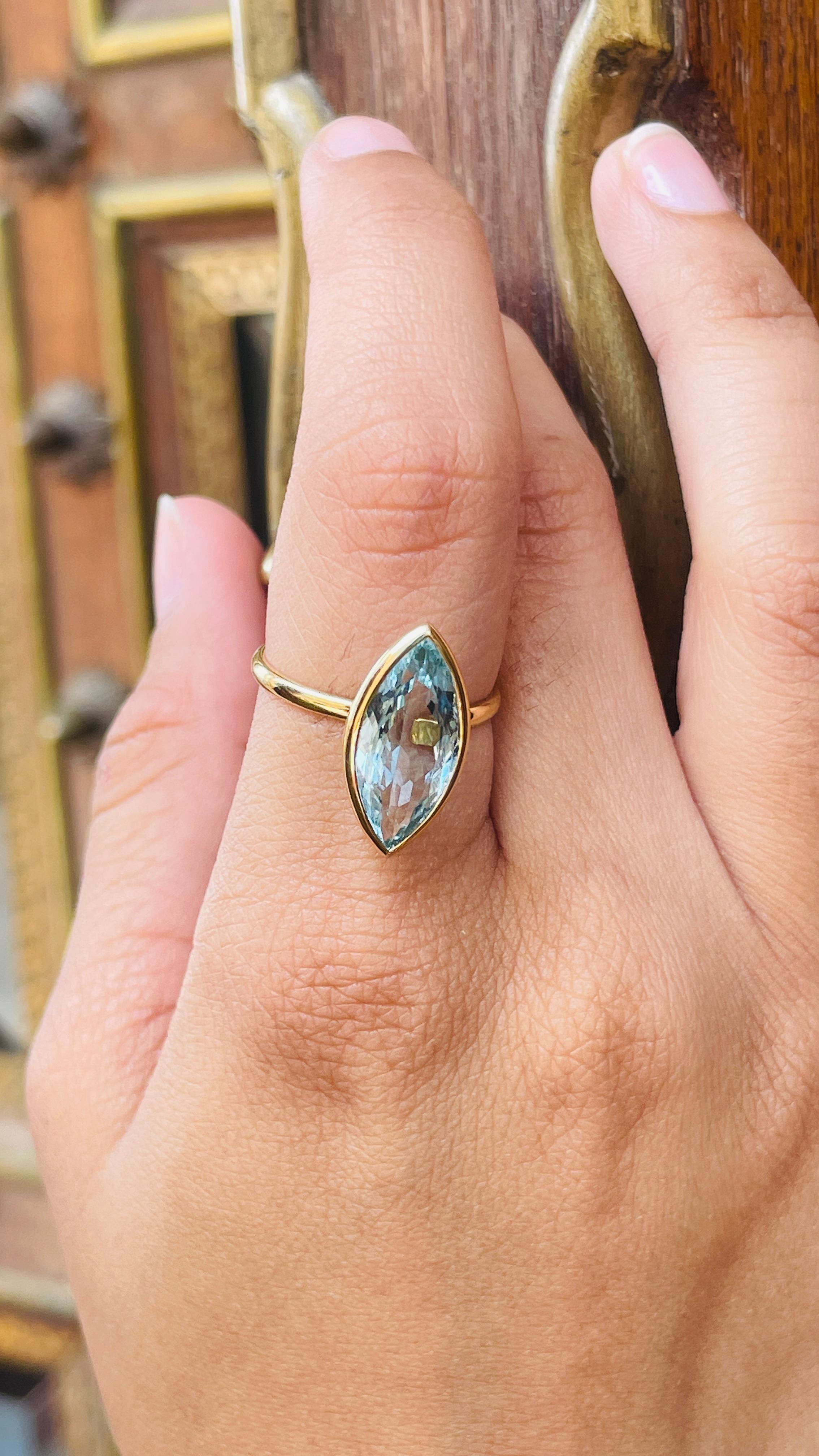 For Sale:  4.38 CTW Aquamarine Statement Ring for Women in 18k Solid Yellow Gold 3