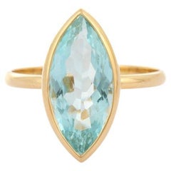 4.38 CTW Aquamarine Statement Ring for Women in 18k Solid Yellow Gold (bague d'aigue-marine pour femmes en or jaune massif)