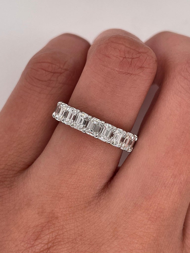 Women's 4.38 Carat Shared Prong Diamond Eternity Band in Platinum For Sale
