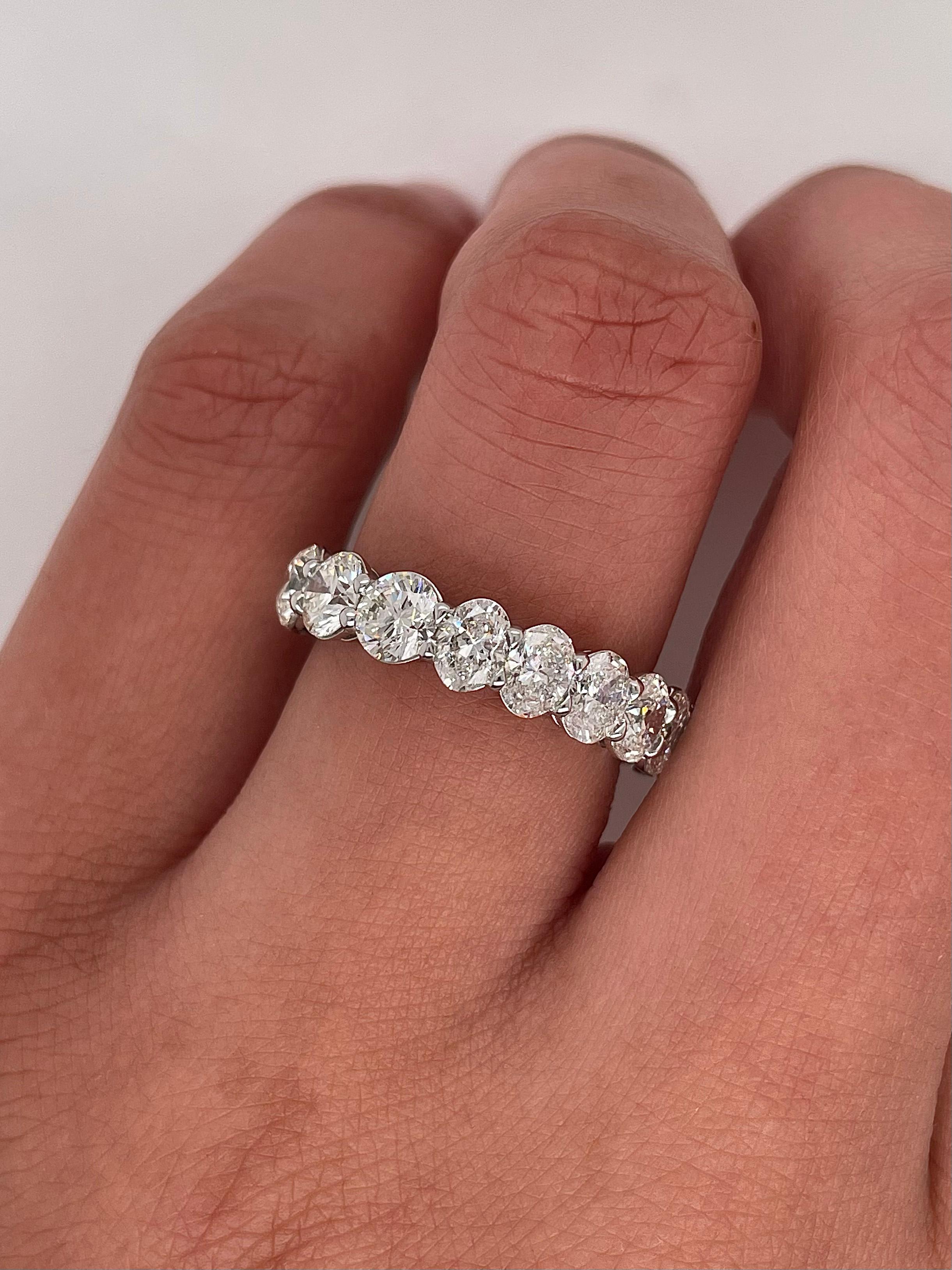 4.38 Total Carat Shared Prong Diamond Eternity Band in Platinum For Sale 1