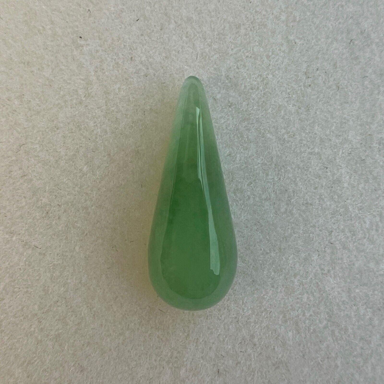 Women's or Men's 4.38Ct Green Jadeite Jade IGI Certified Natural ‘A’ Grade Pear Cabochon Gem For Sale