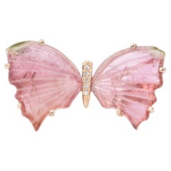4.38ct Pink Tourmaline Carved Butterfly 14K Rose Gold Statement Ring
