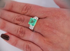 4.39 Carat Emerald Cut Green Emerald & Princess Cut Diamond 18K Two Tone Ring